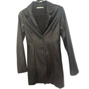 Abercrombie & Fitch Womens Faux Leather Black Blazer Long Jacket XS Petite